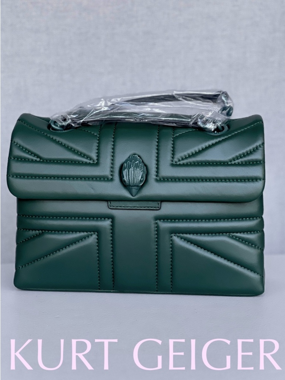 KURT GEIGER Kensington Union Jack UJ Leader Convertible bag dark green NWT